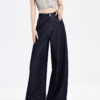 主图-04 Fleece-Lined Dark Blue Wide-Leg Denim Pants — Warm & Fluid Drape