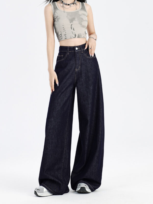 主图-04 Fleece-Lined Dark Blue Wide-Leg Denim Pants — Warm & Fluid Drape