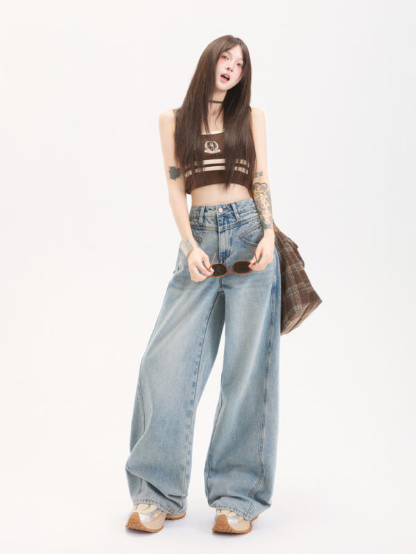 主图-04 Light Wash High-Waist Wide Leg Denim Pants — Slimming Draped Fit