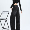 Washed Thermal Fleece Denim — High-Waist Wide-Leg Winter Pants