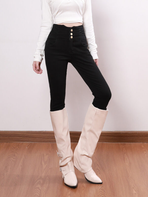 主图-04 Black High-Waist Skinny Denim Pants — Slimming Ankle-Length Fit