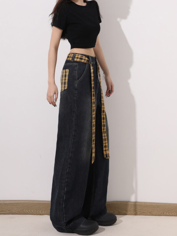 Washed Denim Wide-Leg Pants — High-Waist Slimming American Retro Fit