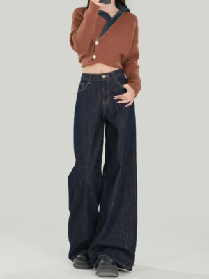 主图-04 Denim Fleece-Lined Wide-Leg Jeans — Warm & Relaxed Fit for Fall/Winter