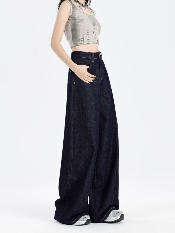 主图-05 Fleece-Lined Dark Blue Wide-Leg Denim Pants — Warm & Fluid Drape
