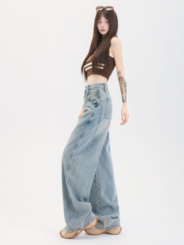 主图-05 Light Wash High-Waist Wide Leg Denim Pants — Slimming Draped Fit