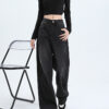 Washed Thermal Fleece Denim — High-Waist Wide-Leg Winter Pants