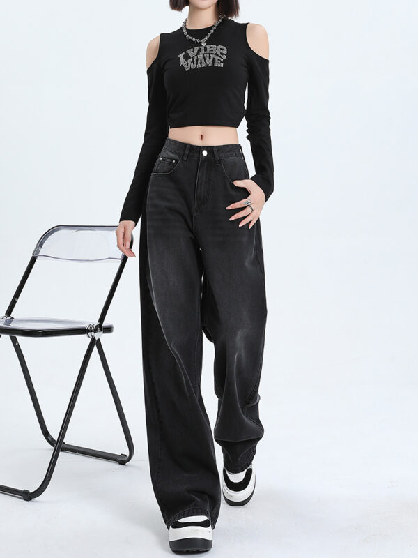 Washed Thermal Fleece Denim — High-Waist Wide-Leg Winter Pants