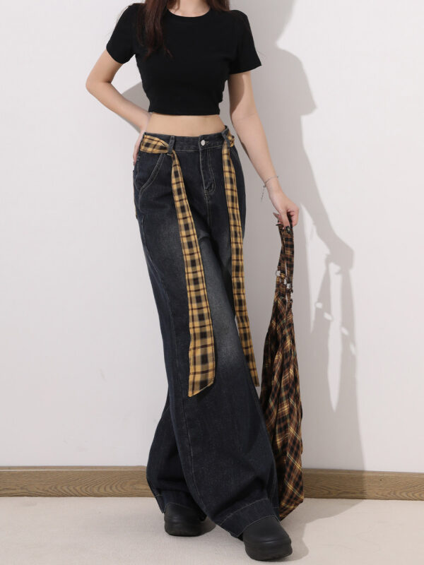 Washed Denim Wide-Leg Pants — High-Waist Slimming American Retro Fit