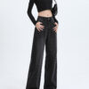 Washed Thermal Fleece Denim — High-Waist Wide-Leg Winter Pants
