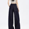 主图-06 Fleece-Lined Dark Blue Wide-Leg Denim Pants — Warm & Fluid Drape