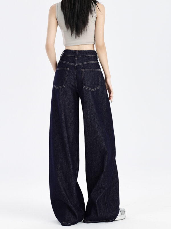 主图-06 Fleece-Lined Dark Blue Wide-Leg Denim Pants — Warm & Fluid Drape