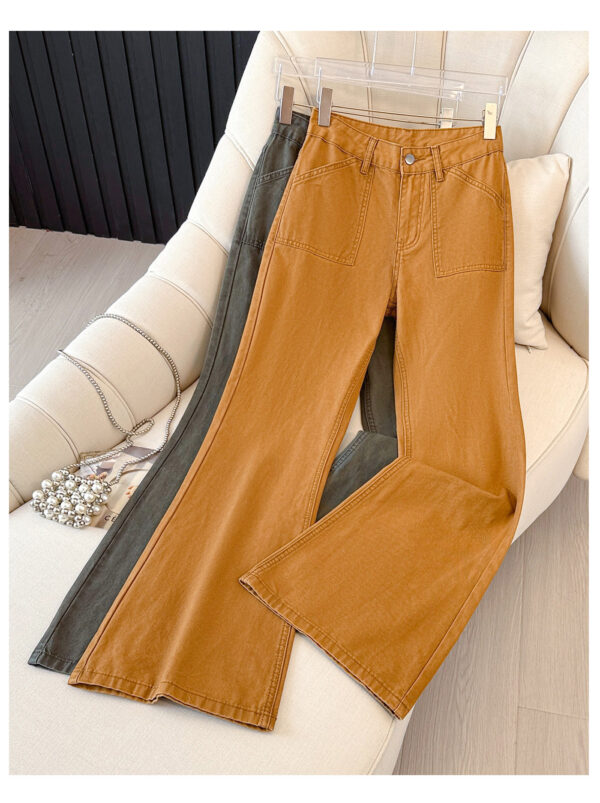 Earth-Tone Washed Low-Waist Flare Denim Pants — Chic Drape & Trend-Driven Silhouette