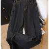 详情-02 High-Waist Wide-Leg Denim Pants — Loose Straight Fit, Washed Finish