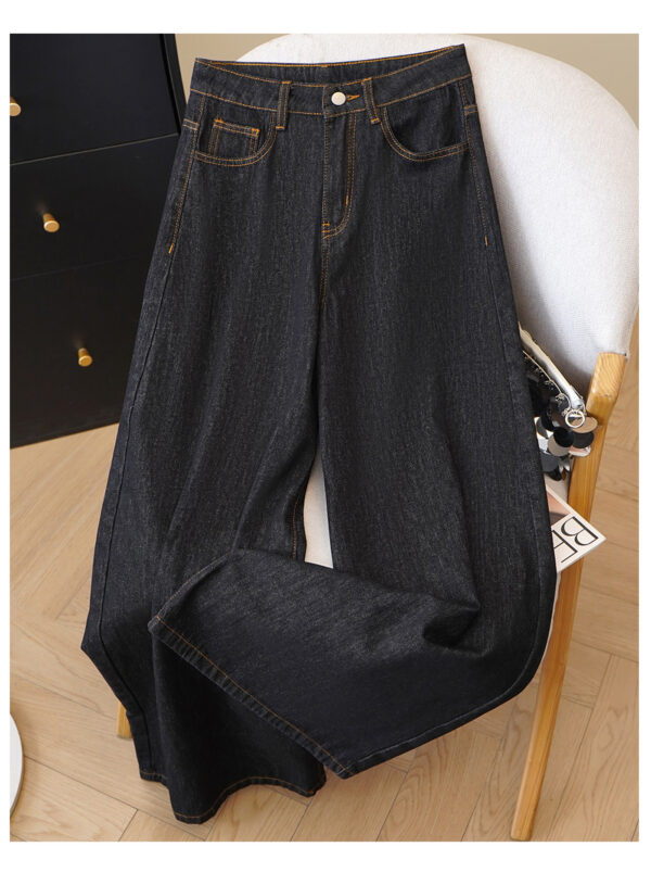 详情-02 High-Waist Wide-Leg Denim Pants — Loose Straight Fit, Washed Finish