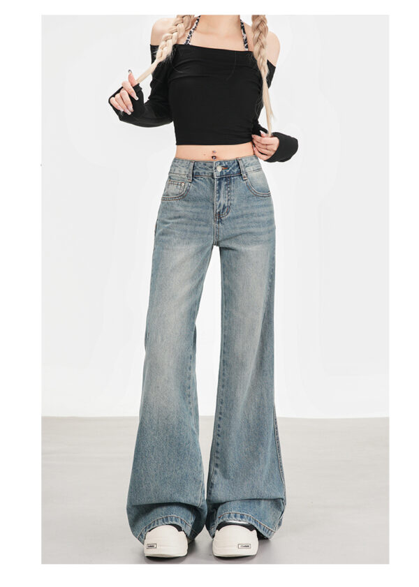详情-02 Washed Denim Bootcut Jeans — Slimming High-Waist Flare Fit