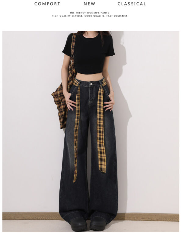 Washed Denim Wide-Leg Pants — High-Waist Slimming American Retro Fit