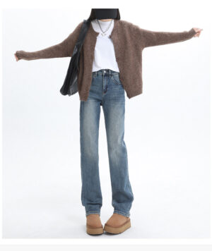 详情-04 Stretch Denim Straight Wide-Leg Jeans — High-Waist Slimming Fit