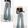 详情-08 Washed Denim Bootcut Jeans — Slimming High-Waist Flare Fit