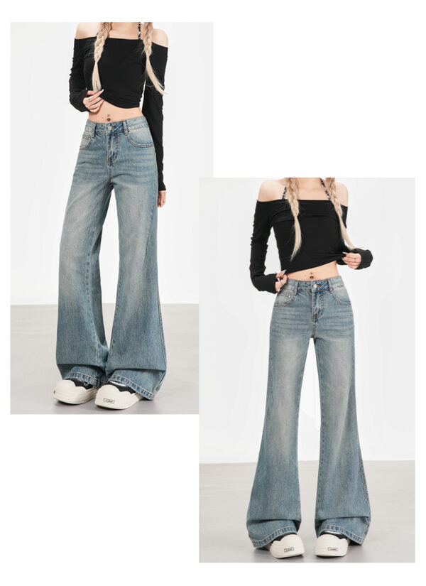 详情-08 Washed Denim Bootcut Jeans — Slimming High-Waist Flare Fit