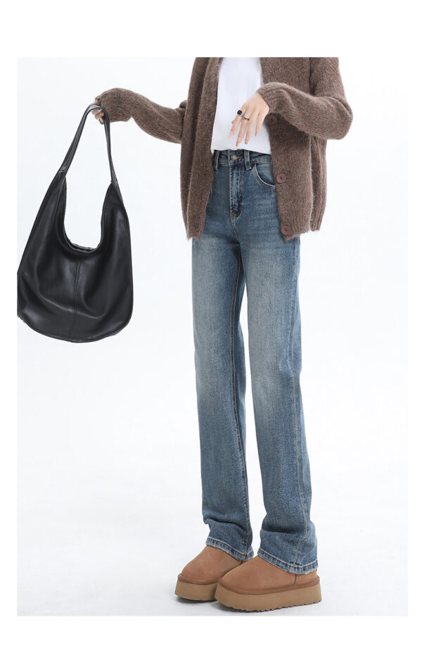 Stretch Denim Straight Wide-Leg Jeans — High-Waist Slimming Fit