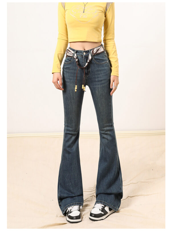 Vintage Mid-Rise Flared Denim Pants — Slim Fit with Turn-Up Hem