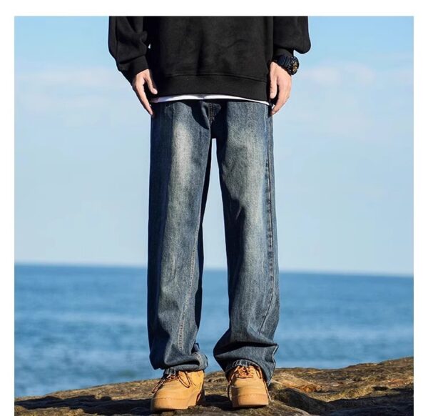 Vintage Washed Distressed Denim — Retro Straight-Leg High-Street Jeans