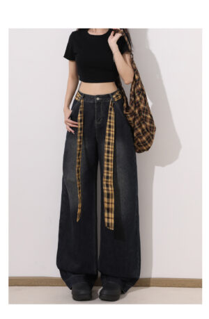 详情-10 Washed Denim Wide-Leg Pants — High-Waist Slimming American Retro Fit