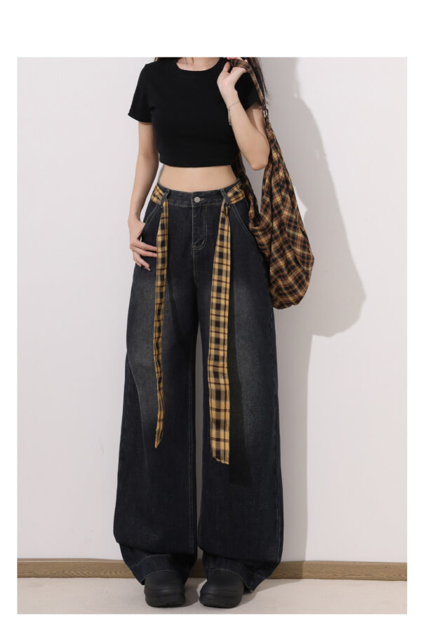 Washed Denim Wide-Leg Pants — High-Waist Slimming American Retro Fit