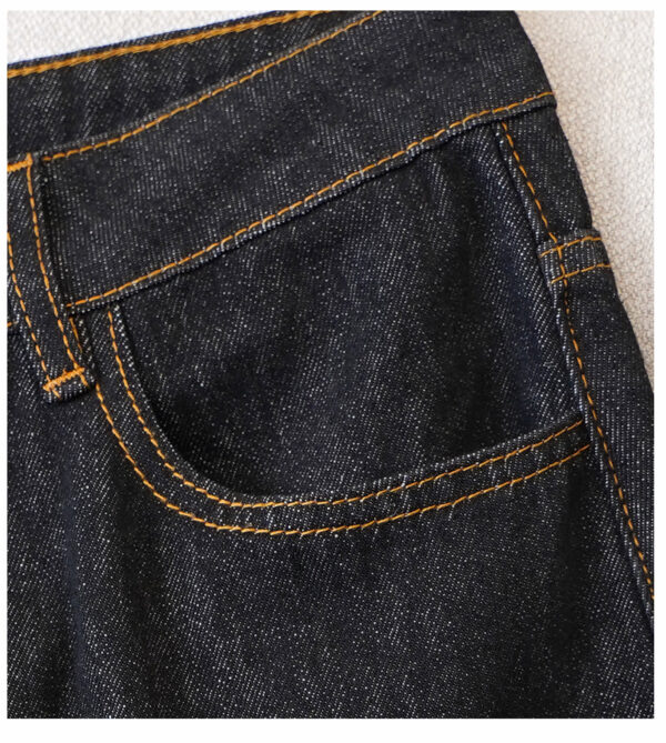 详情-11 High-Waist Wide-Leg Denim Pants — Loose Straight Fit, Washed Finish