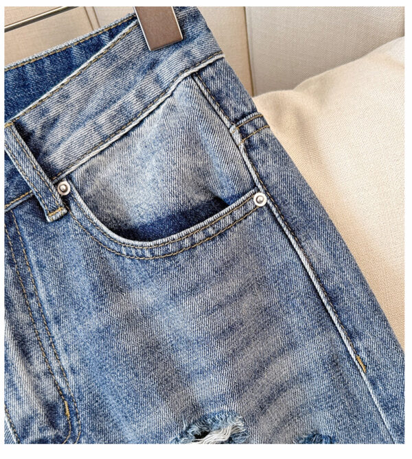 详情-11 Washed Denim Distressed Wide-Leg Pants Fabric — Draped & Durable Streetwear Look
