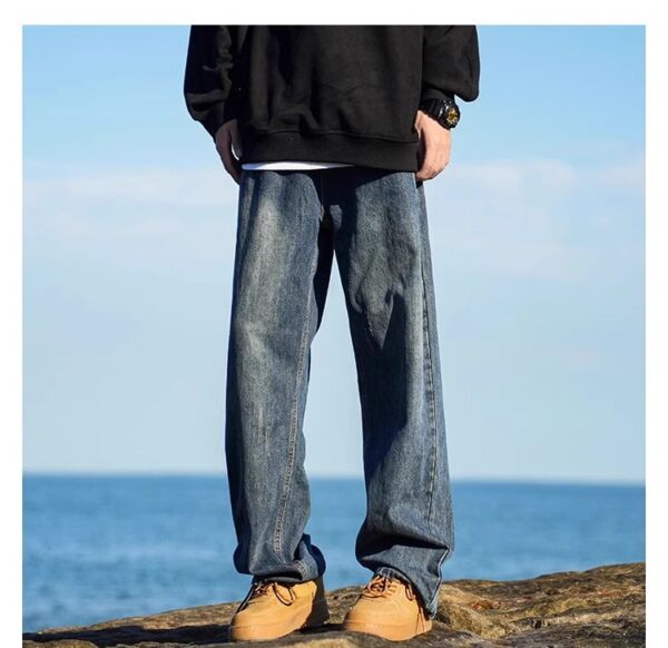 Vintage Washed Distressed Denim — Retro Straight-Leg High-Street Jeans