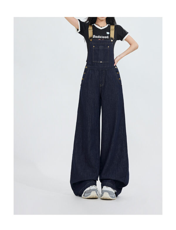 Dark Blue Denim Overall Jumpsuit — High-Waist Relaxed Fit