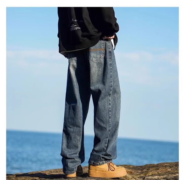 Vintage Washed Distressed Denim — Retro Straight-Leg High-Street Jeans