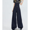 Dark Blue Denim Overall Jumpsuit — High-Waist Relaxed Fit