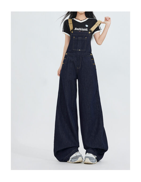 Dark Blue Denim Overall Jumpsuit — High-Waist Relaxed Fit