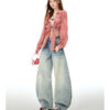 详情-13 Vintage Washed Embroidered Denim Pants — Low-Rise Slimming Wide-Leg Fit