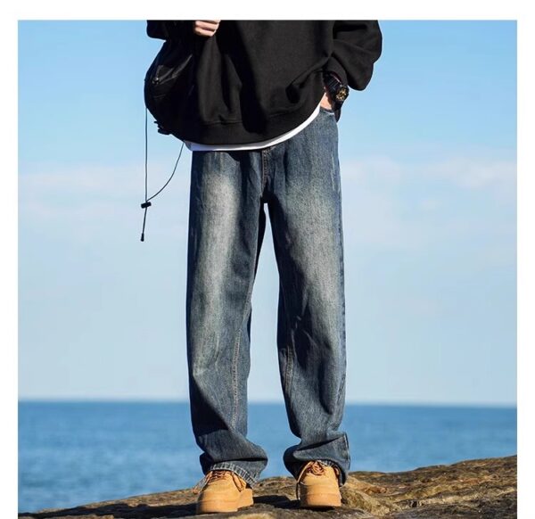 Vintage Washed Distressed Denim — Retro Straight-Leg High-Street Jeans