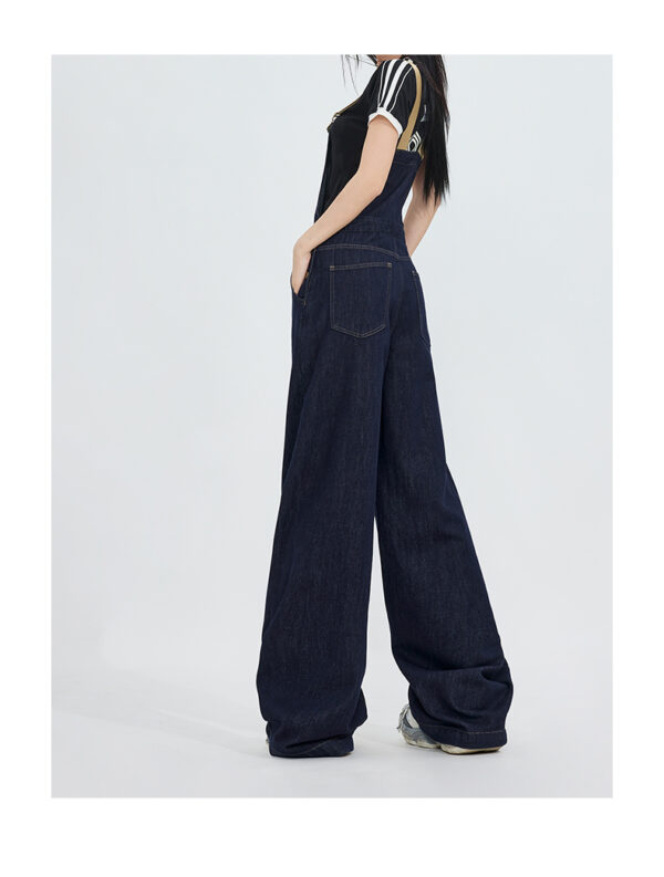Dark Blue Denim Overall Jumpsuit — High-Waist Relaxed Fit