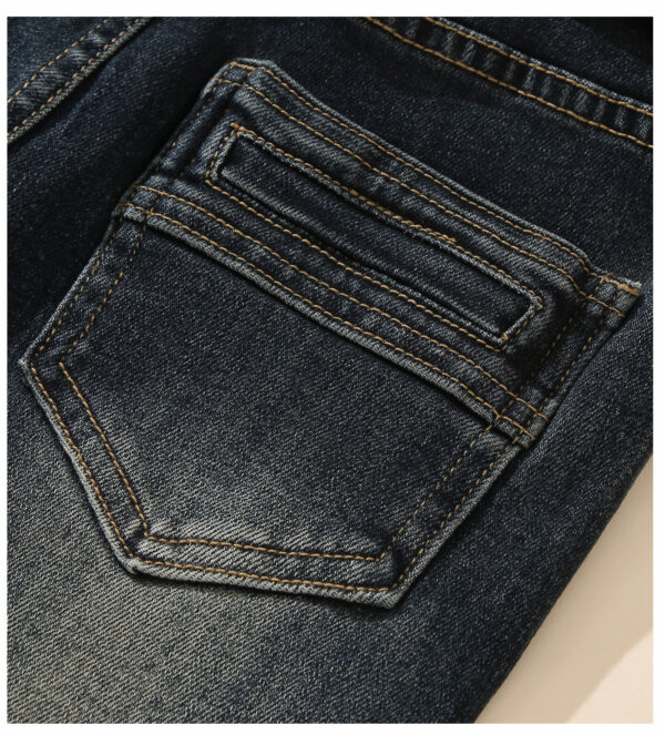 详情-14 Retro Dark Blue Micro-Flare Denim Fabric — Sculpting Fit & Vintage Wash