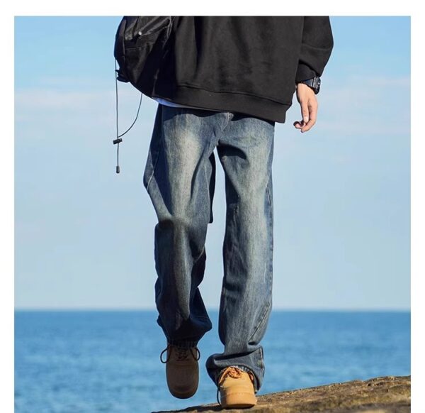 Vintage Washed Distressed Denim — Retro Straight-Leg High-Street Jeans