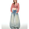 详情-15 Vintage Washed Embroidered Denim Pants — Low-Rise Slimming Wide-Leg Fit