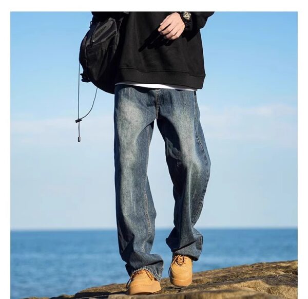 Vintage Washed Distressed Denim — Retro Straight-Leg High-Street Jeans