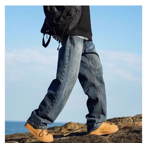 Vintage Washed Distressed Denim — Retro Straight-Leg High-Street Jeans