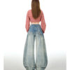 详情-16 Vintage Washed Embroidered Denim Pants — Low-Rise Slimming Wide-Leg Fit