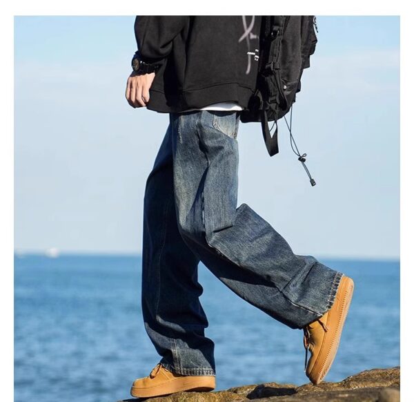 Vintage Washed Distressed Denim — Retro Straight-Leg High-Street Jeans