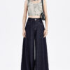 详情-18 Fleece-Lined Dark Blue Wide-Leg Denim Pants — Warm & Fluid Drape