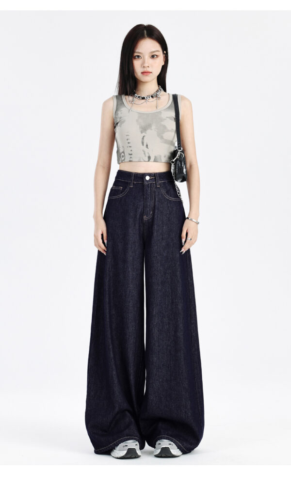 详情-18 Fleece-Lined Dark Blue Wide-Leg Denim Pants — Warm & Fluid Drape