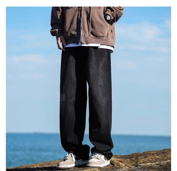 Vintage Washed Distressed Denim — Retro Straight-Leg High-Street Jeans