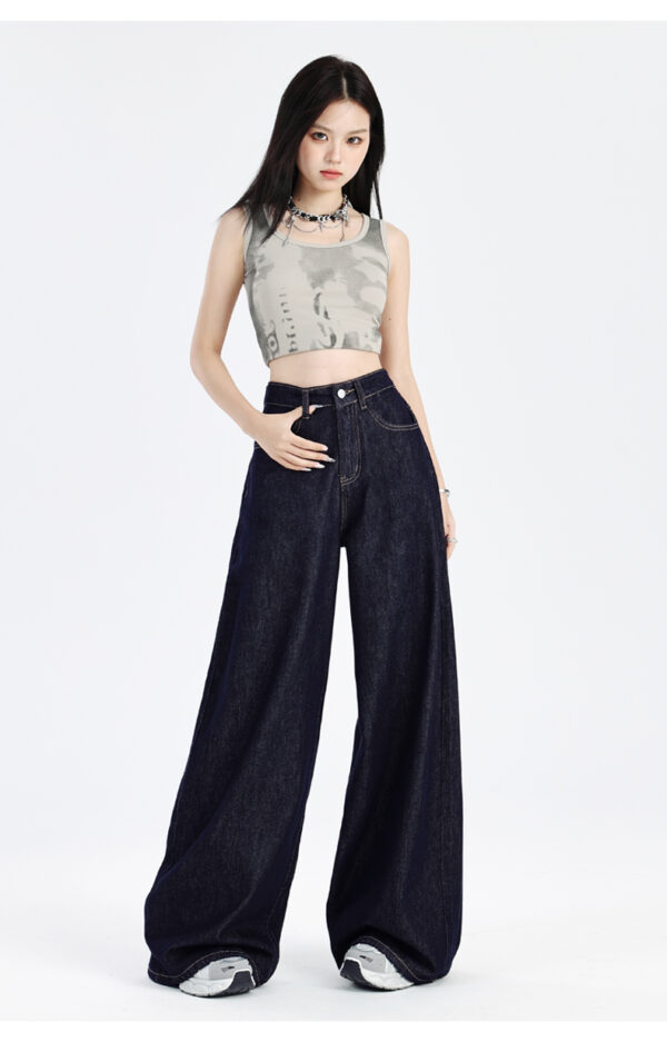 详情-19 Fleece-Lined Dark Blue Wide-Leg Denim Pants — Warm & Fluid Drape