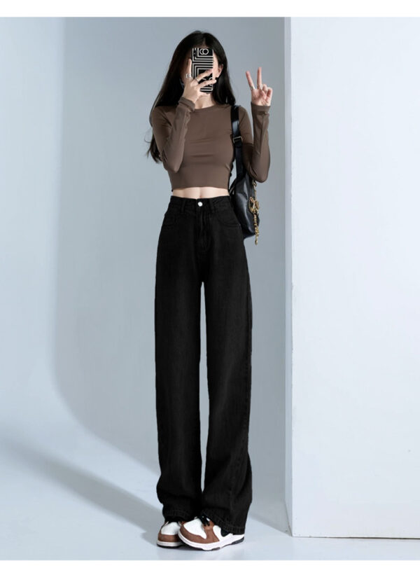 详情-19 Black High-Waist Narrow Wide-Leg Denim Pants — Slimming Draped Fit for Tall Silhouette